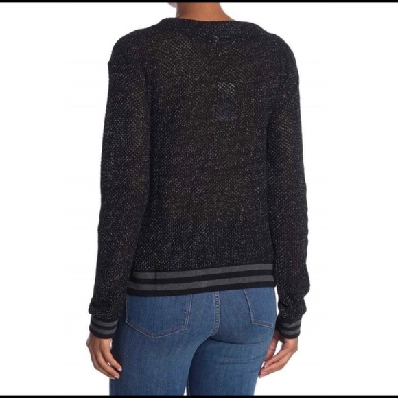 New! Splendid Collection contrast trim metallic knit scoop neck sweater, XS - Picture 2 of 8